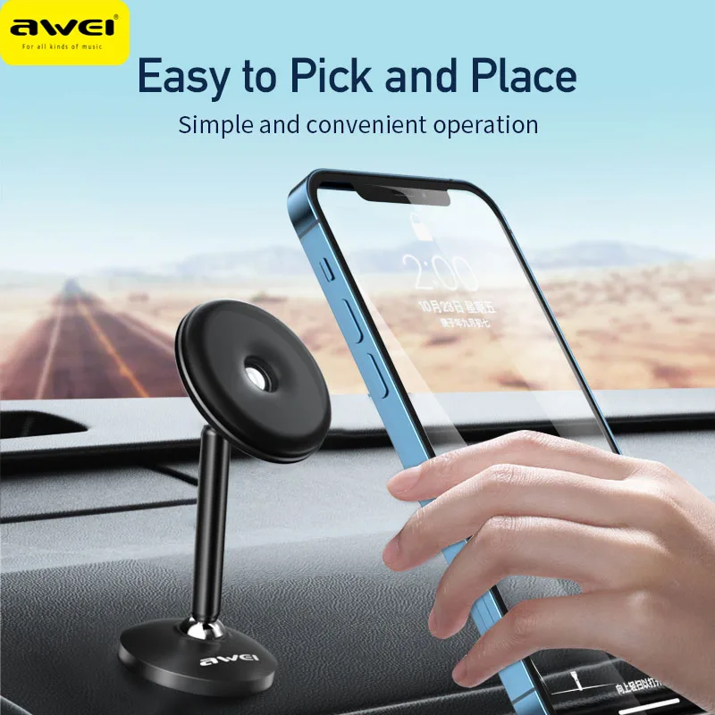 Awei X22 Magnetic Mini Mount Holder Car Phone Holder Cellphone Bracket Vehicles Mount Stand For iPhone Xiaomi Huawei Samsung