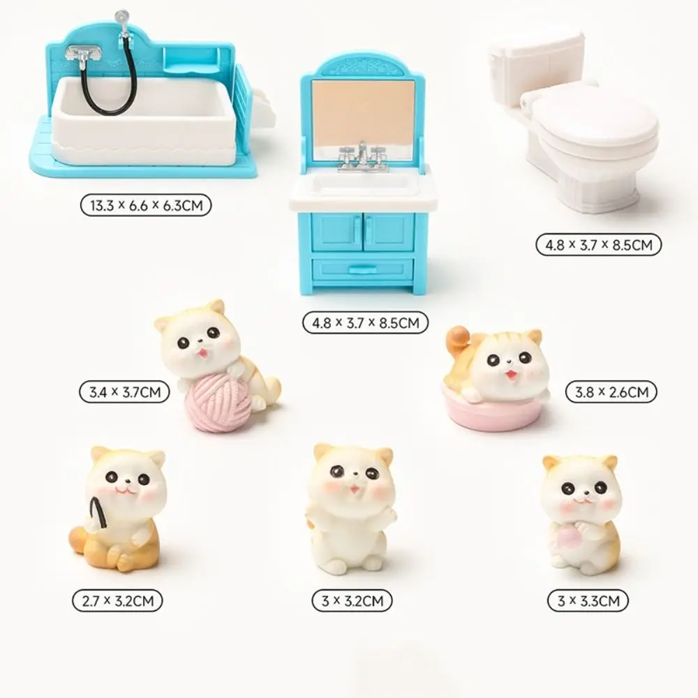 Juguetes de baño de simulación de muebles 1:12, figura de gato a escala 1:6, juegos de casa de muñecas para baño, bañera, inodoro, baño, casa de muñecas en miniatura