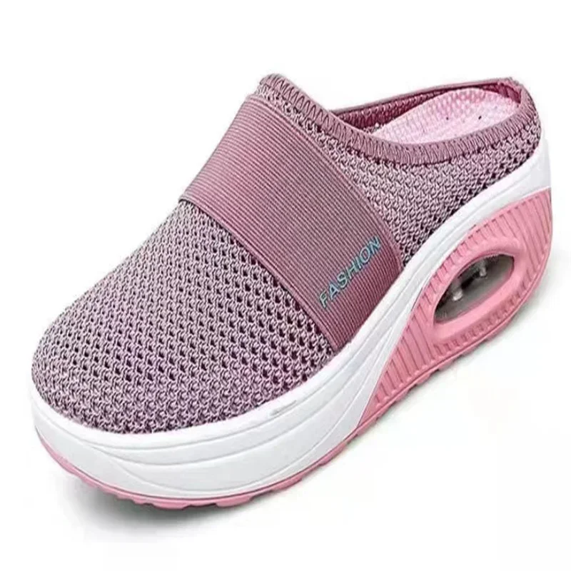 Platform Mules Mesh Lightweight Slippers Wedge Female Sneaker Air Cushion Slip-On Women Walking Shoes Orthopedic Diabetic Ladies