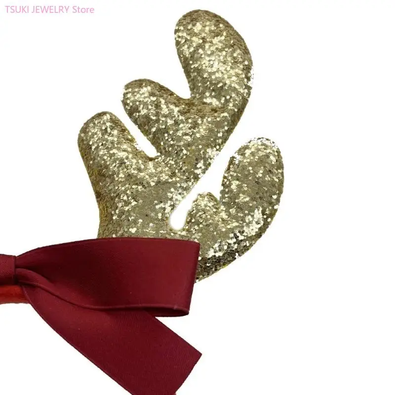 62KE مسحوق لامع عيد الميلاد عقال مهرجان Bowknot الرنة الشعر هوب الأسرة جمع الدعائم عطلة حزب التبعي