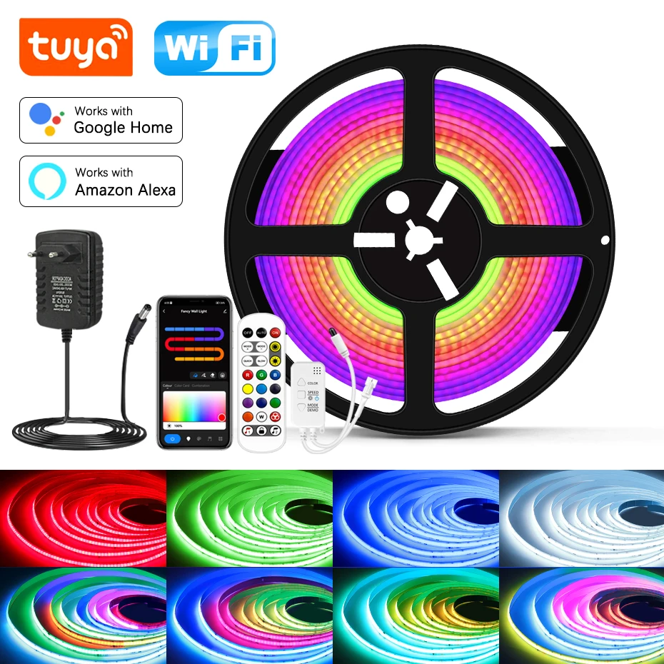 Tuya WiFi 24V RGBIC COB Led Strip 420leds/m 1m 2m 3m 4m 5m Flexible Bluetooth RGB Full Color Led Tape Room Decoration Lighting