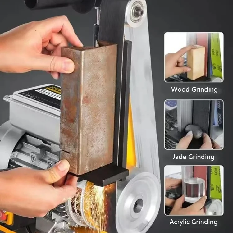 Smerigliatrice da banco per lucidatura a nastro abrasivo da 50 mm per molatura di legno, metallo, alluminio, verticale, 220 V