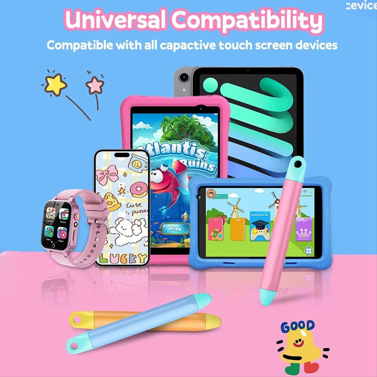 Happy New-  3PCS Kids Stylus Pen Silicone Multifunctional Touch Screen Pen Rubber Tip Kid-Friendly Safe Stylus Pen for Kids Tabl