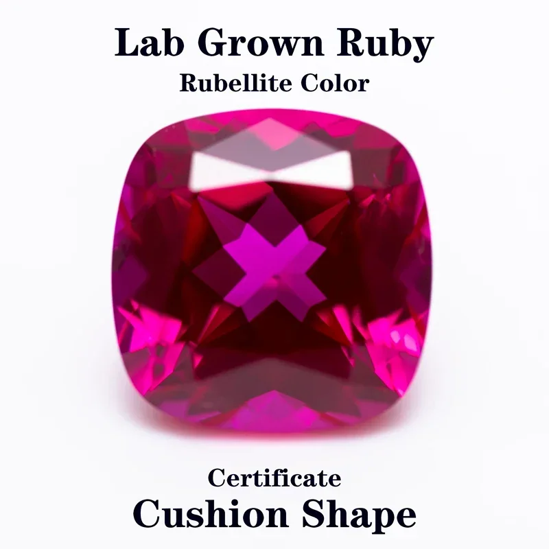 Lab Grown Ruby Rubellite Color Cushion Shape  VVS1 Charms Jewelry Making DIY Ring Necklace Earrings Main Materials Certificate