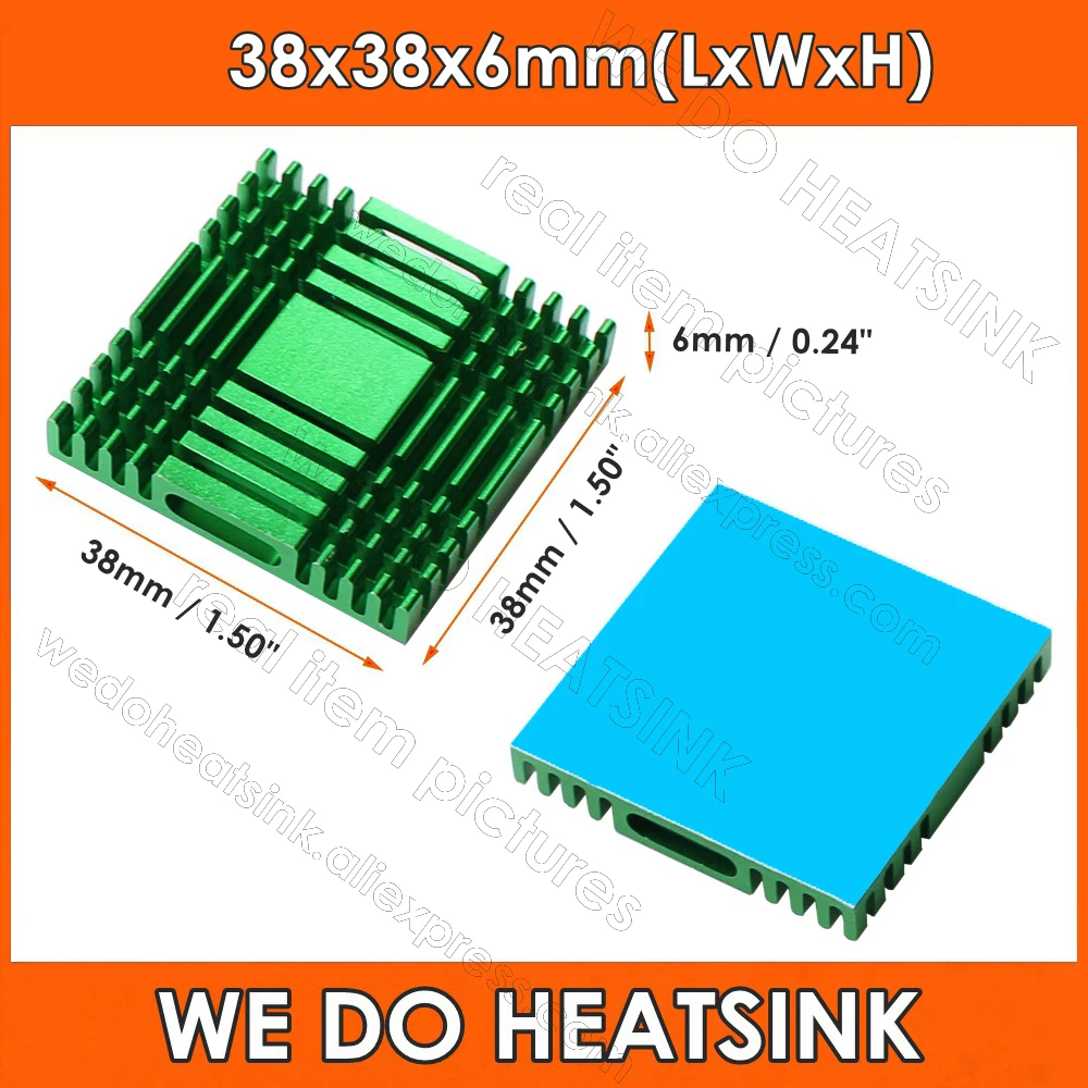 

38x38x6mm Green Heatsink for North Bridge South Bridge Chip Cooler 1.5 x 1.5 x 0.24 inch With Pre Thermal Tape Assembly