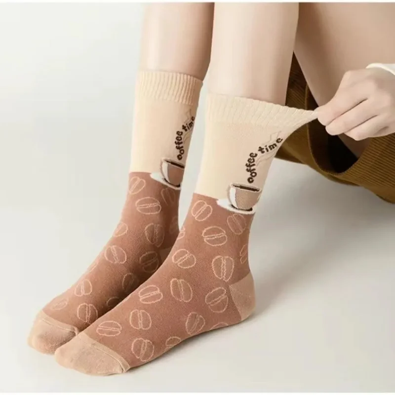 

Женские хлопковые свободные носки в стиле ретро, осенне-зимние вязаные однотонные длинные черные корейские японские студенческие девушки