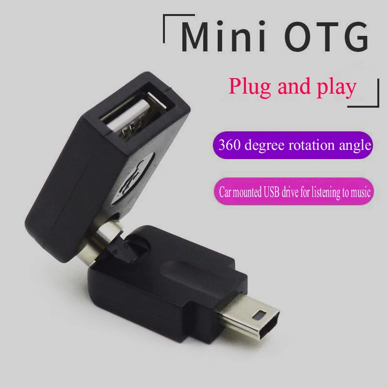 Mini5P To USB2.0 T-interface OTG Data Cable For Car Navigation External USB Flash Drive Card Reader 360 Degree Rotating Adapter