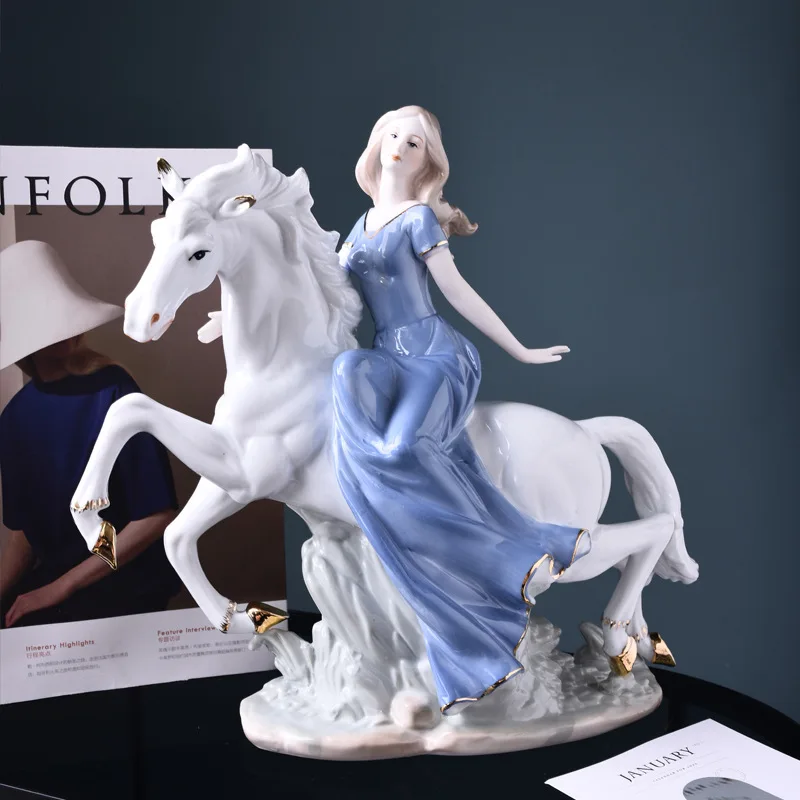 

Girl riding Western women's ornaments Home decorations European ceramic character decorations Wedding gifts
