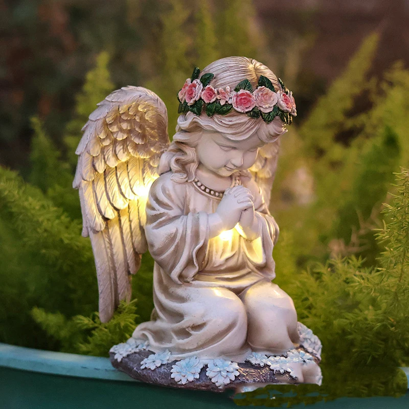 New Outdoor Solar Angel Girl Garden Resin Statue Ornament Crafts Courtyard Light Decoration