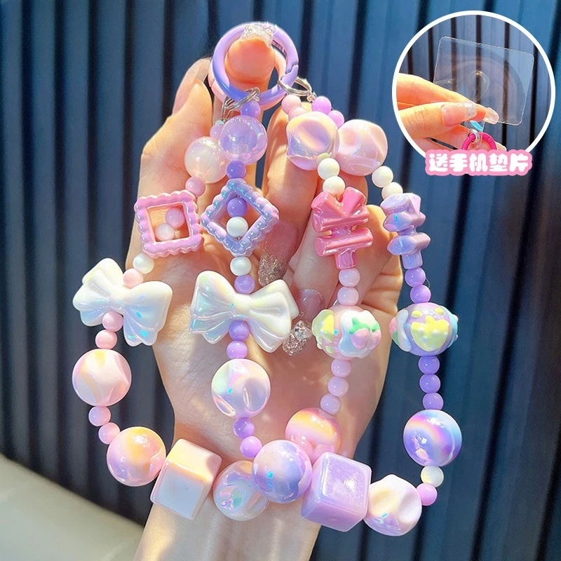 

Luxury Bowknot Beads W/Card Mobile Phone Chain Charms Bag Decoration Accessories Pendant Hanging Ornament Jewelry Keychain Gifts