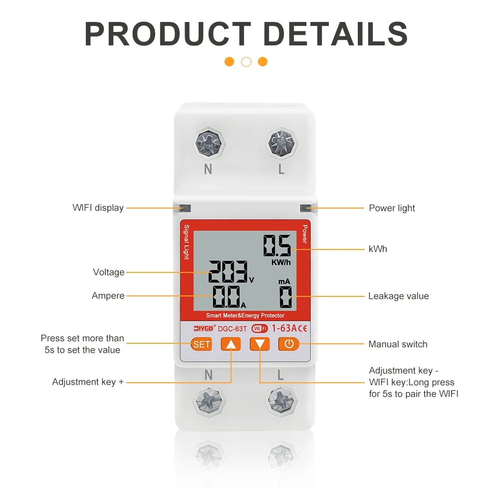 DIY GO TUYA WIFI Smartlife Schutzschalter 110V 220V 63A Energiemesser mit Zeitschaltuhr, Spannungs-, Strom- und Leckageschutz – Detail 18