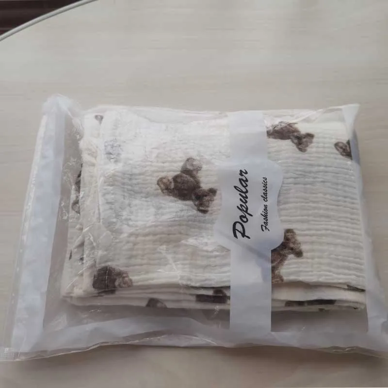 2 طبقات الطفل قماط ملفوفة بطانية موسلين الكرتون لطيف الدب طباعة الطفل كيس النوم منشفة استحمام