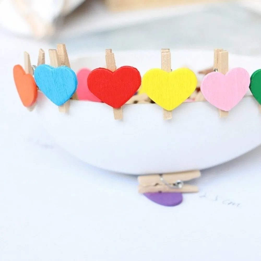 50Pcs Cute 1.18in Wooden Clothespins Colored Photo Clips Heart Clips Craft Clip Classroom