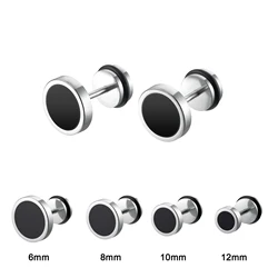 Men'S Earings Titanium Steel Round Black Oil Drip Stud Earrings For Men Korean Fashion Stainless Steel Punk Jewelry Accessories