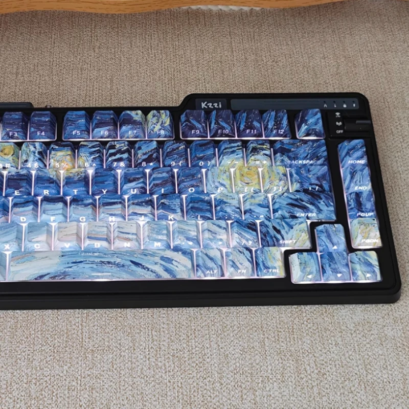 

Колпачки для клавиш Starry Night Over the Rhine OEM-профиль, сменные колпачки для клавиатуры из ПБТ для игрового офиса, сделай сам, художественная периферия на заказ