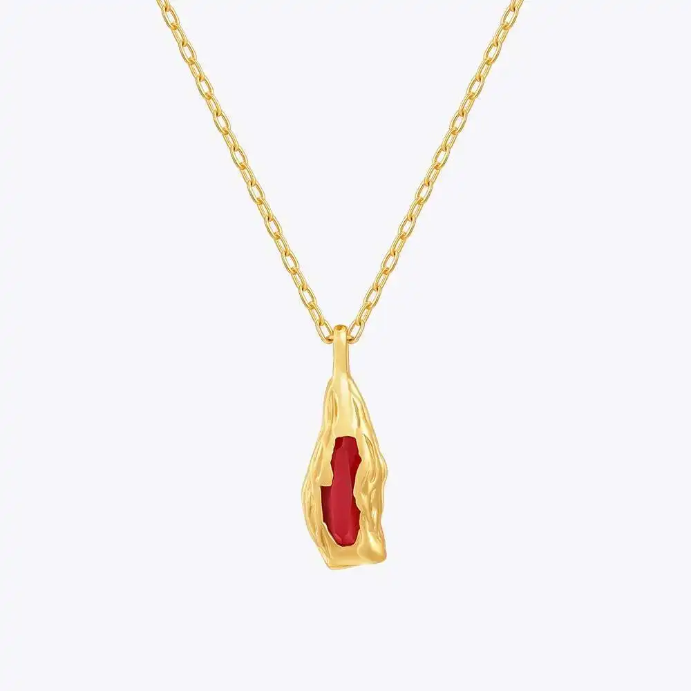 

ENFASHION Imitation Ruby Lava Pendant Necklace For Women's Collares Para Mujer 18K Gold Plated Fashion Jewelry Dating P243460