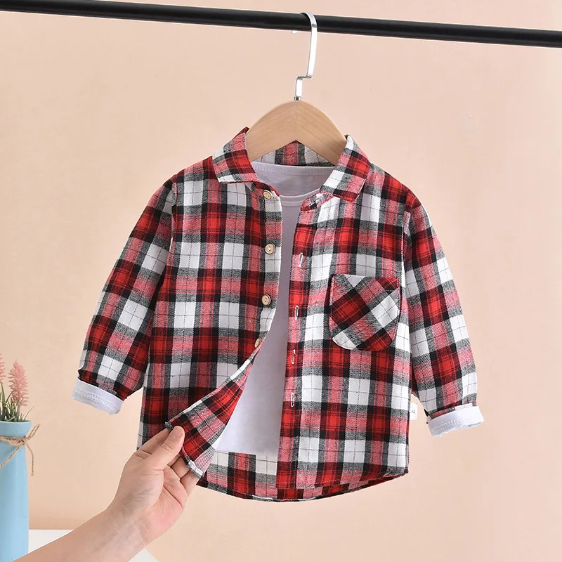 2023 New Toddler Boys Shirts Long Sleeve Plaid Shirt For Kids Spring Autumn Children Clothes Casual Cotton Shirts Tops 24M-8Y