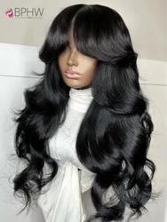Body Wave Human Hair Wigs With Bangs Full Machine Made Wigs For Women Remy Body Wave Wig With Bangs Natural Color Long Wigs BPHW
