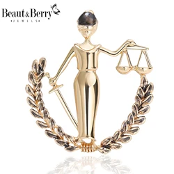 Beaut&Berry Golden Libra Brooches for Women Fairness Justice Goddess Pins Necklace Multicolor Available Party Accessories Gifts