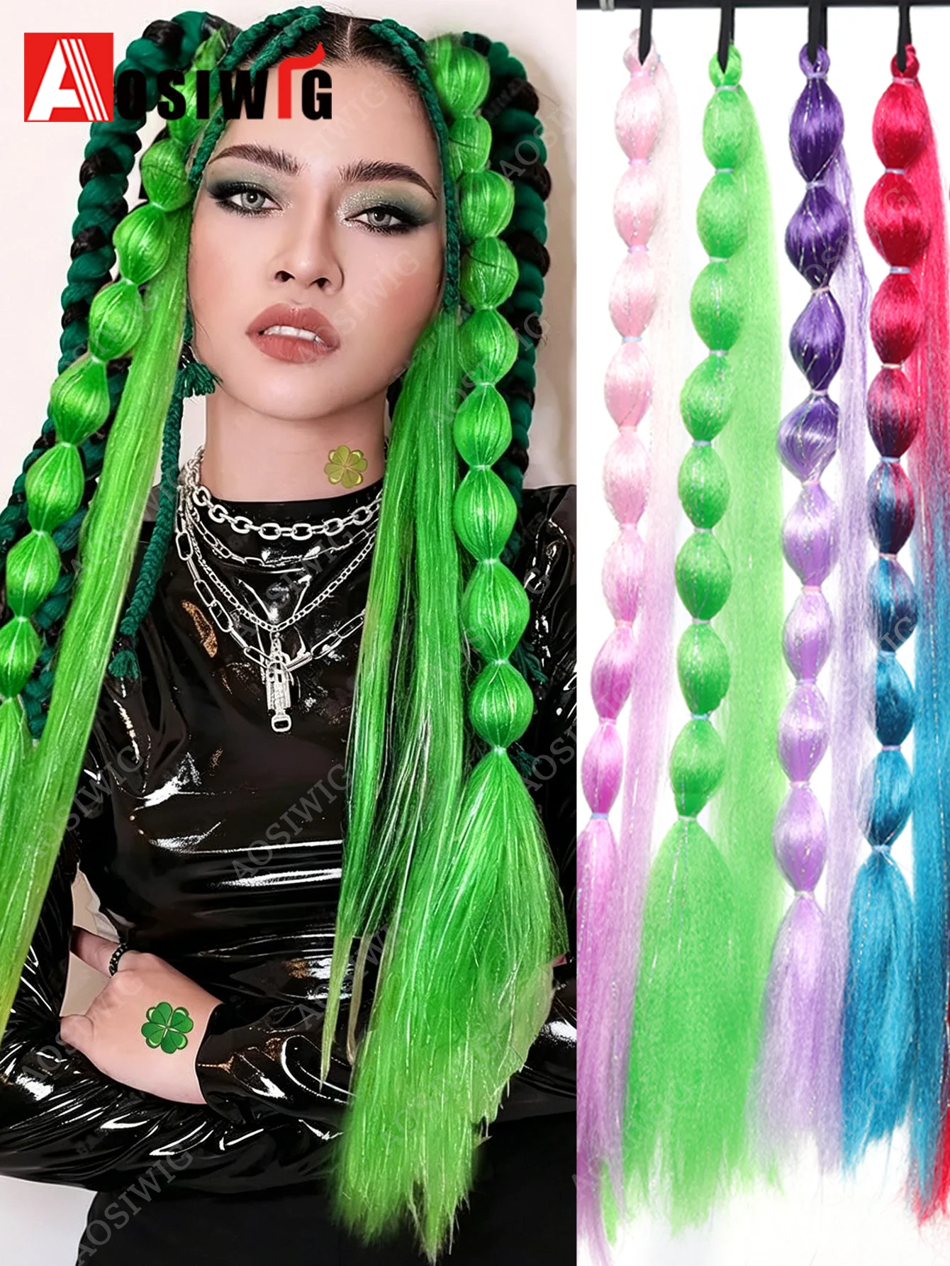

1Pc Laser Glitter Bubble Twists Braiding Hair Ponytail Synthetic Heat Resistant Hair Extensions Lantern Braid Hair For Women Cos