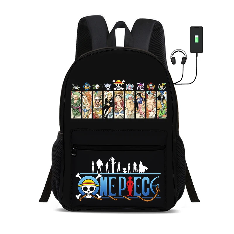 ONE PIECE Backpack Monkey D. Luffy Backpack with USB interface Bags for Student Rucksack Kids Best Gift