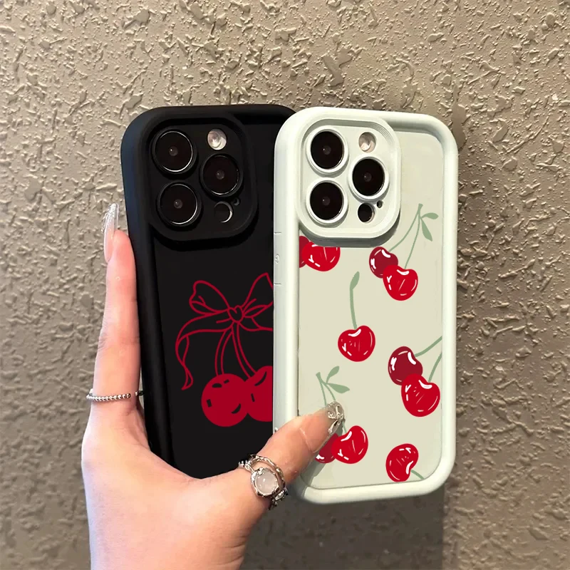 Cute Red Cherry Phone Case For Xiaomi Poco X6 X5 X3 F5 F6 M6 X7 Pro Mi 14T 14 13T 13 12T 12 11 Lite 5G Silicone Soft Cover