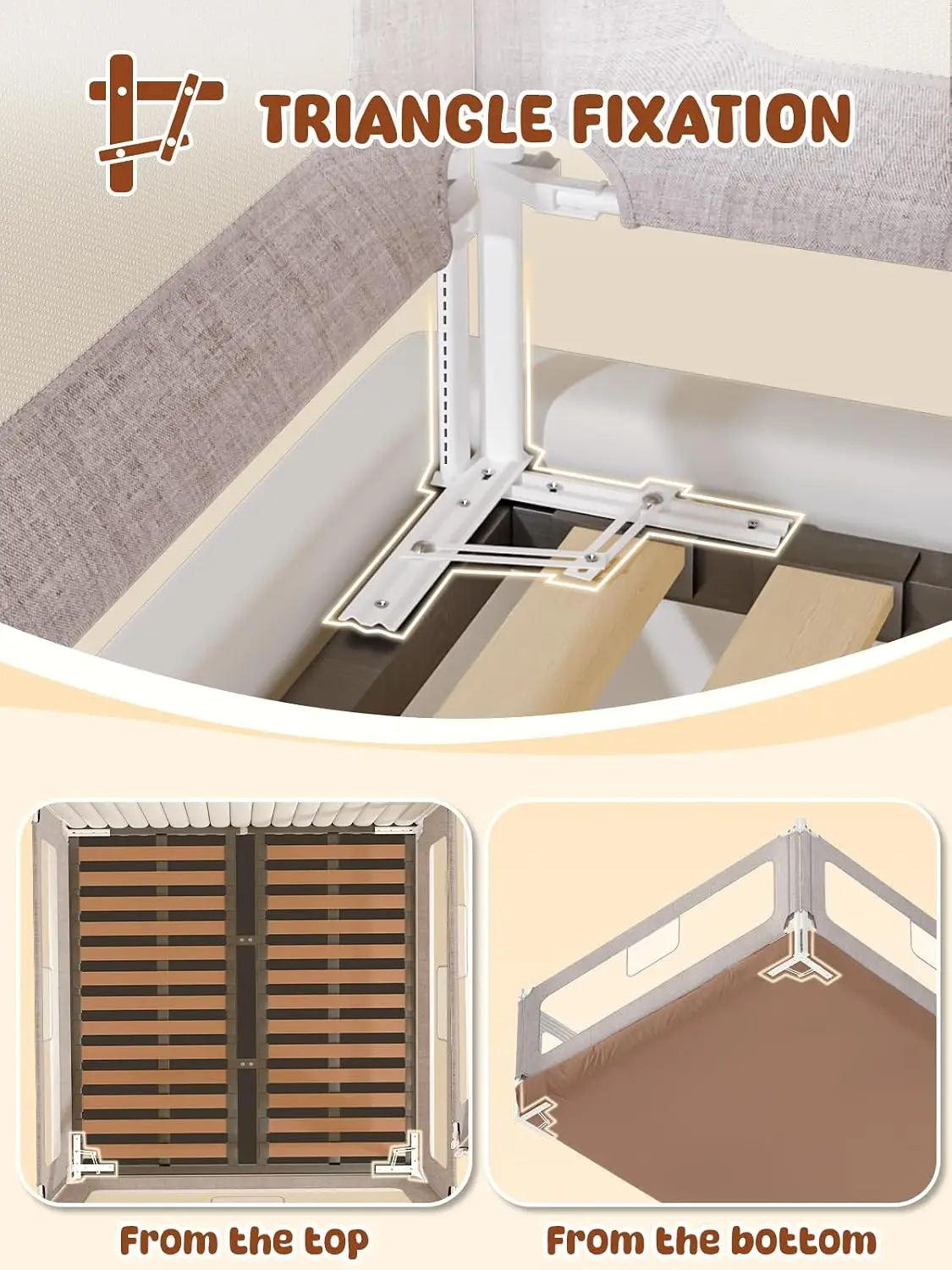 3-Piece King Size Bed Rails for Toddler, Adjustable Height Baby Bed Rail Guard, Reinforced Bed Protection Fence for Baby, Grey,