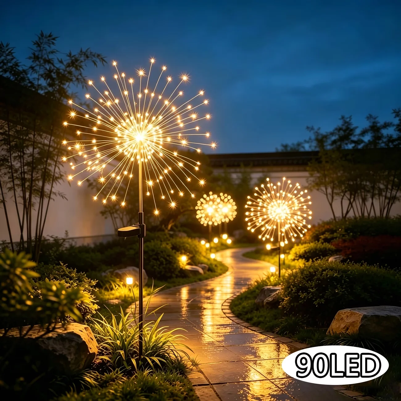 Christmas Halloween Decorations Solar Outdoor Garden Lights, 90/120/150/200Leds Copper Wire Solar Fireworks Lights