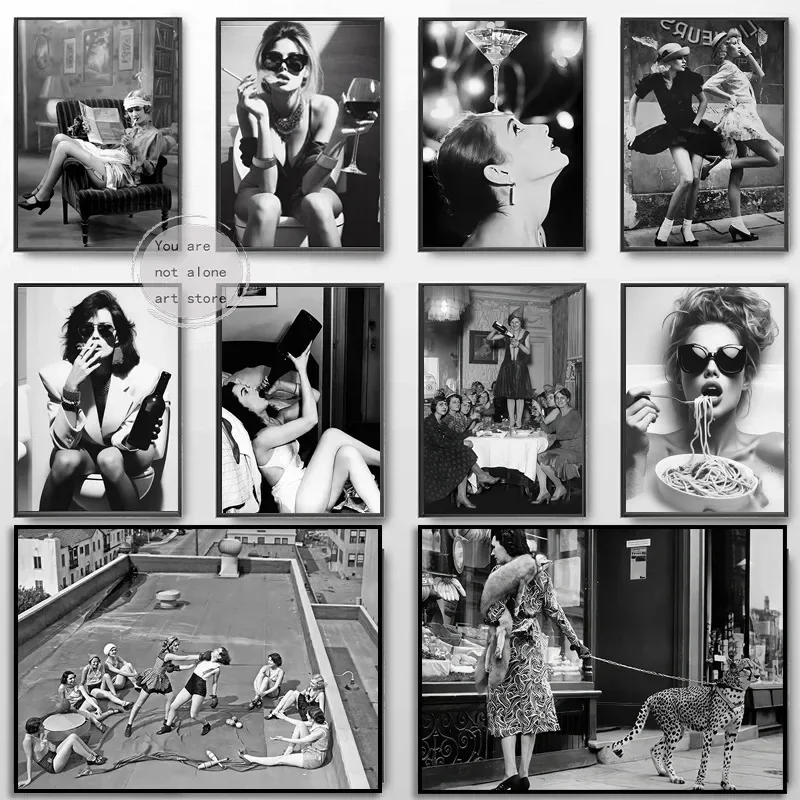 Canvas Painting Wall Prints Pictures Vintage Woman Smoking Reading Newspaper 1930s Photo Black White Art Posters Room Decor