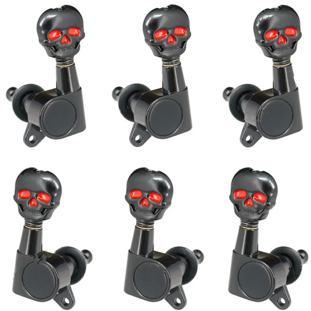 

A Set Of 6Pcs Black Electric Guitar Strings Skull Button Tuning Pegs Keys Tuner Machine Heads Guitar Parts Guitar Accessories