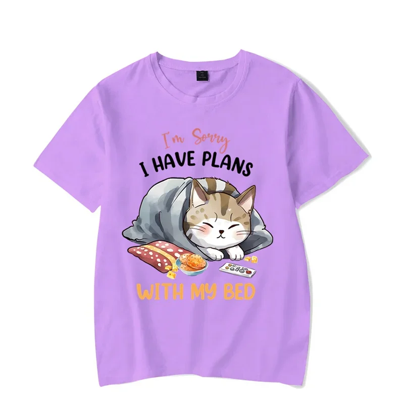 I'm Sorry I Have Plans with My Bed Graphic T Shirts Funny Lazy Cat Tops Fashion Harajuku Men Brand clothing vintage Cotton Male