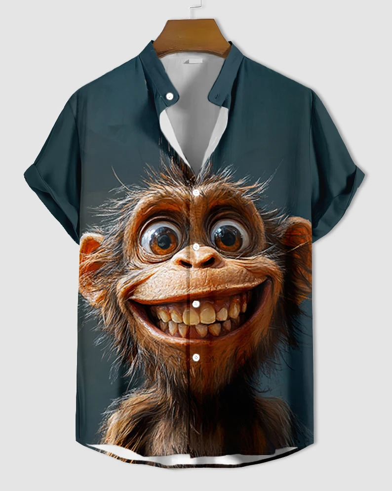

3D Print Funny Animal Pattern Hawaiian Shirts For Men Fashion Short Sleeve Button Down Lapel Shirts Men's Beach Surfing Shirts