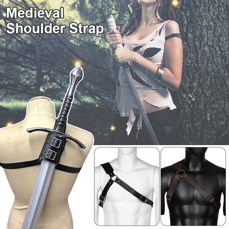 Medieval Double Sword Shoulder Back Sheath Scabbard Holder Warrior Shoulders Outdoor Fencing Sheath Strap Pu Leather Sword Cover