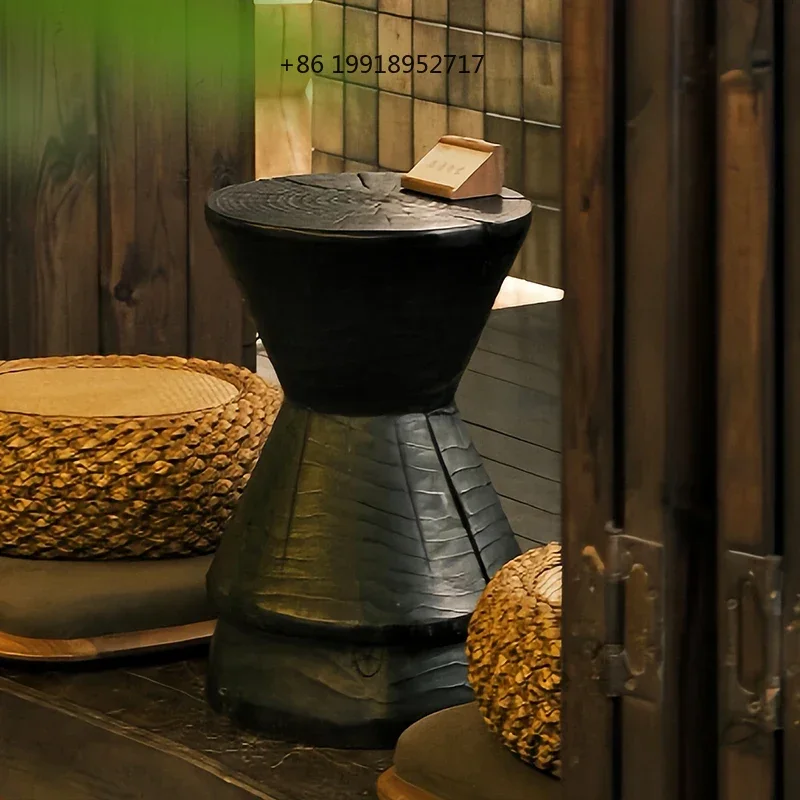 Wabi-Sabi Dual Skirt Coffee Table Magnesium Oxide Clay Stool Designer Round Side Table for Sofa Modern Decor for Homestay