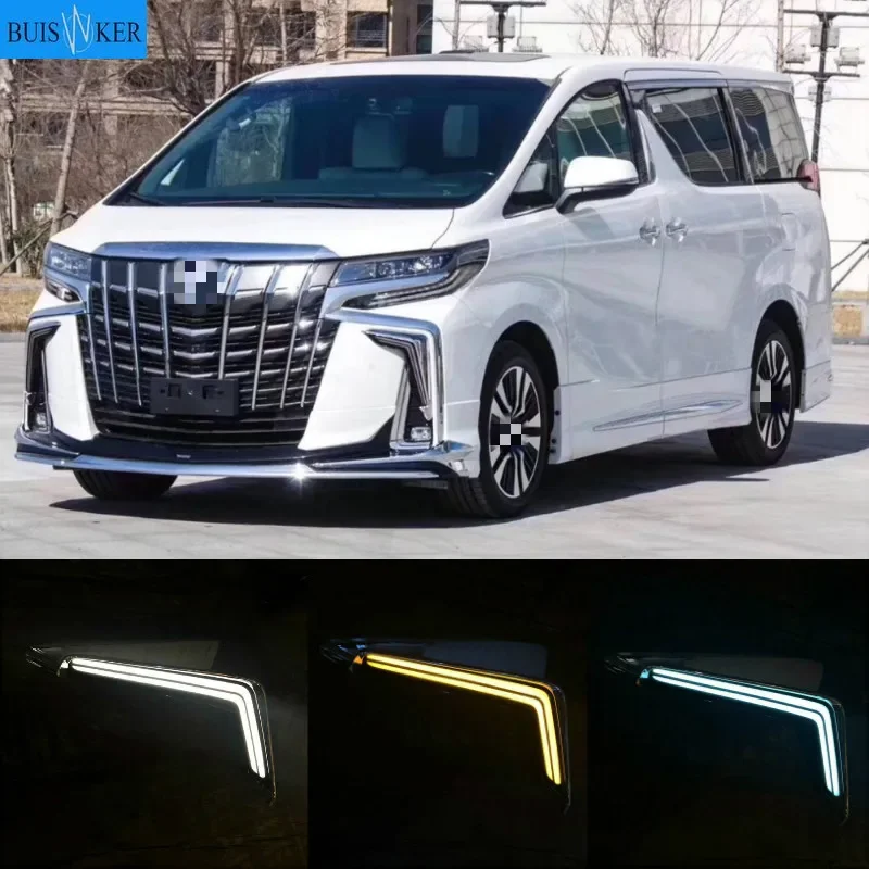 

1Pair LED Daytime Running Light For Toyota Alphard 2018 2019 Yellow Turn Signal Relay Waterproof 12V DRL Fog Lamp