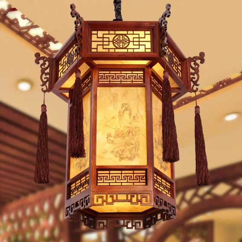 Chinese-style solid wood palace lamp restaurant hotel teahouse lantern corridor door head antique building antique sheepskin woo