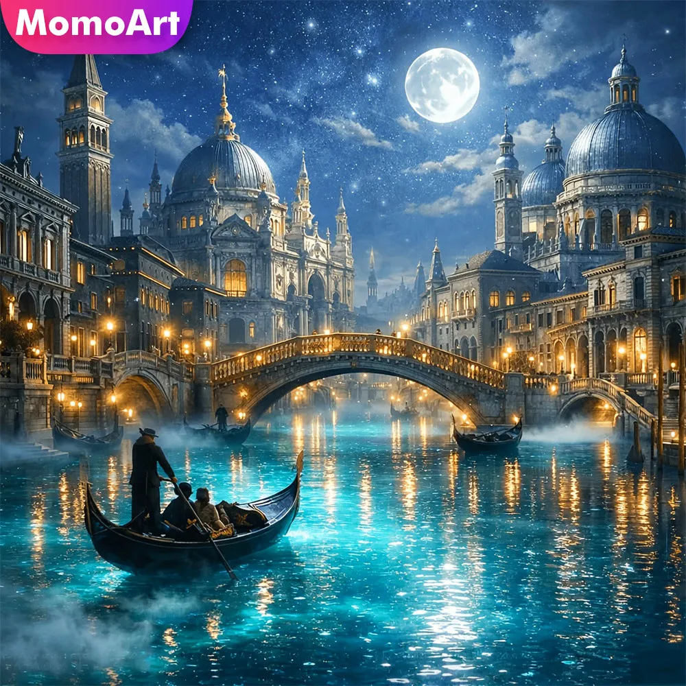 Momoart Elmas Boyama Kale Manzara Tam Kare Mozaik Tekne Resim Rhinestones Nakış Ay Zanaat Seti El Yapımı Hobi