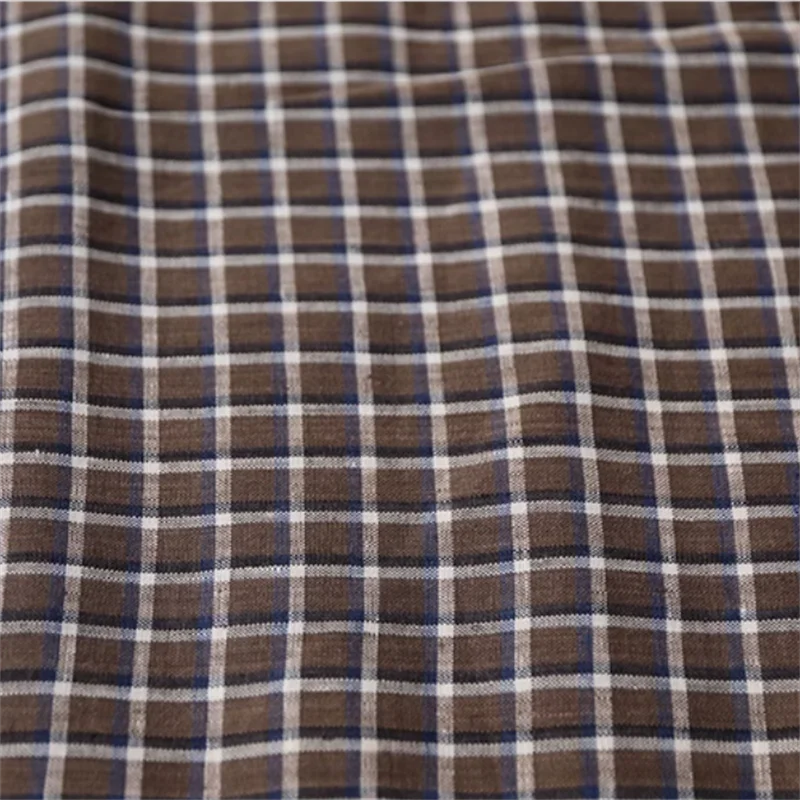 Thin retro brown, blue, white, black plaid delicate, skin friendly, comfortable linen designer fabric