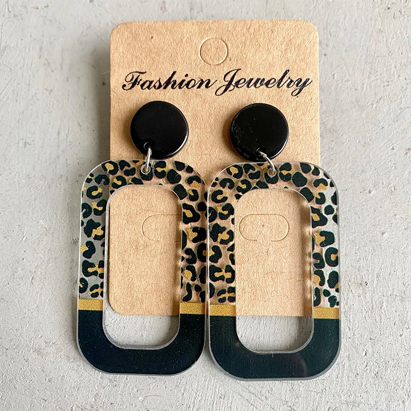 Hot Fashion Jewelry Acrylic Round Geometric Stitching Earrings Leopard Print Color Matching Exaggerated Personality Earrings