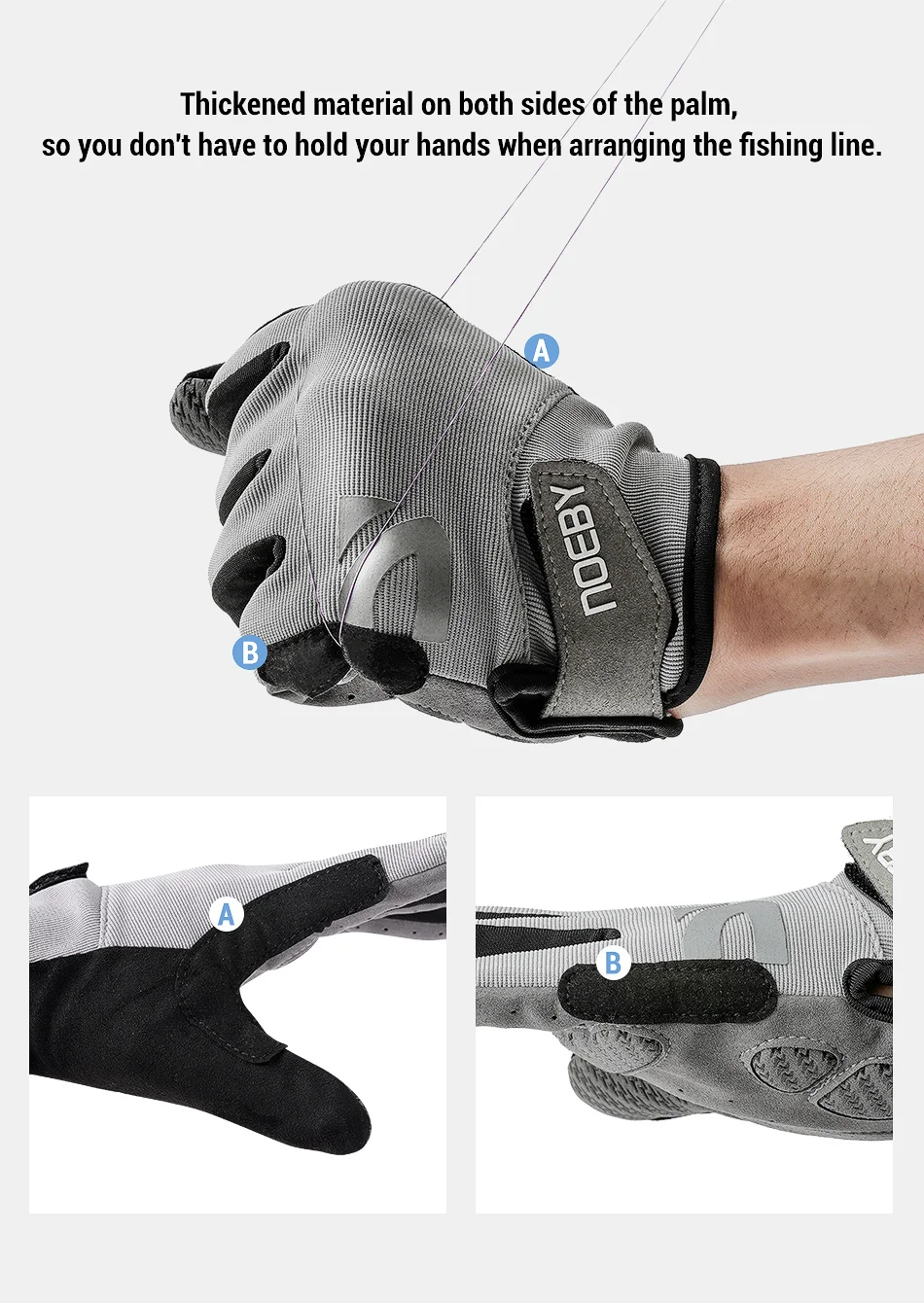 Noeby Angelhandschuhe UPF50+ Sonnenschutz UV-Schutz Schnell trocknend Anti-Rutsch Outdoor Kajakfahren Radfahren Angeln Schutz Sporthandschuhe – Detail 11