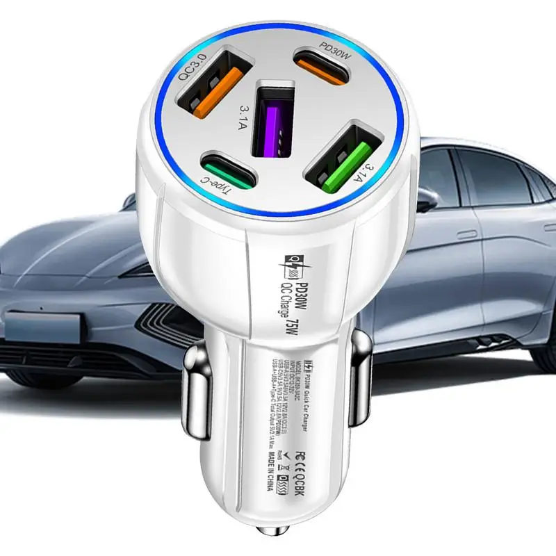 Car USB Charger Multi Port Car Adapter 75W Phone Car Charger Car Charger USB Car Adapter Multi-functional Car Charger Adapter