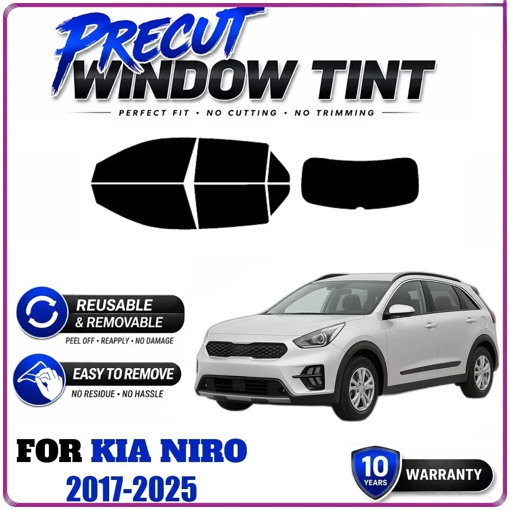 Precut Window Tint, Reusable Removable EPU Film, Custom Fit for Kia Niro 2017-2022, Effective UV Heat Protection & Cabin Privacy
