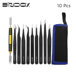 Binoax 6/9/10Pcs ESD Tweezer Set Anti-static Stainless Steel Non Magnetic Tips for Electronics Repair Soldering Crafting Jewelry