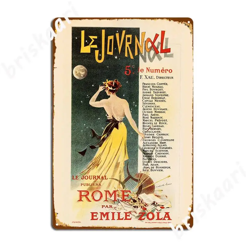 Le Journal Publiera Rome Par Emile Zola Metal Sign Pub Garage Funny Wall Plaque Pub Tin Sign Posters