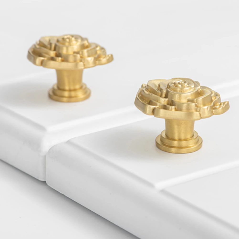 

2 Pcs Brass Rose Handle Vintage Decor Dresser Knobs for Women Hardware Door Stoppers Decorative