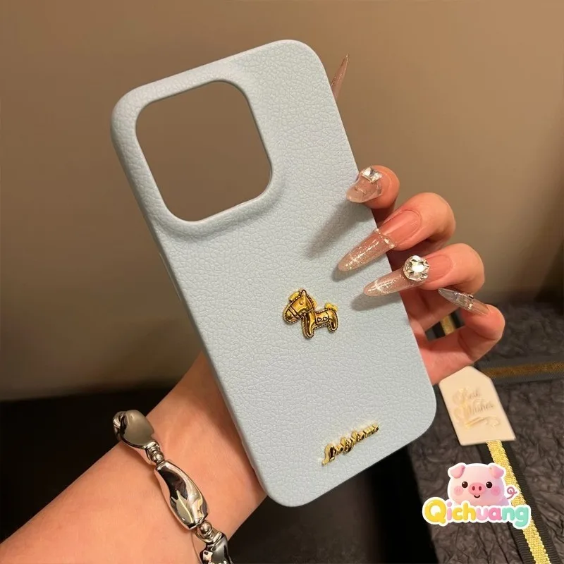 

New Year Casing For Xiaomi Civi 5 Pro Poco F7 F5 F2 Pro Ultra F3 C75 4G 5G Phone Case 3D Gold Pony PU Leather Soft Cover
