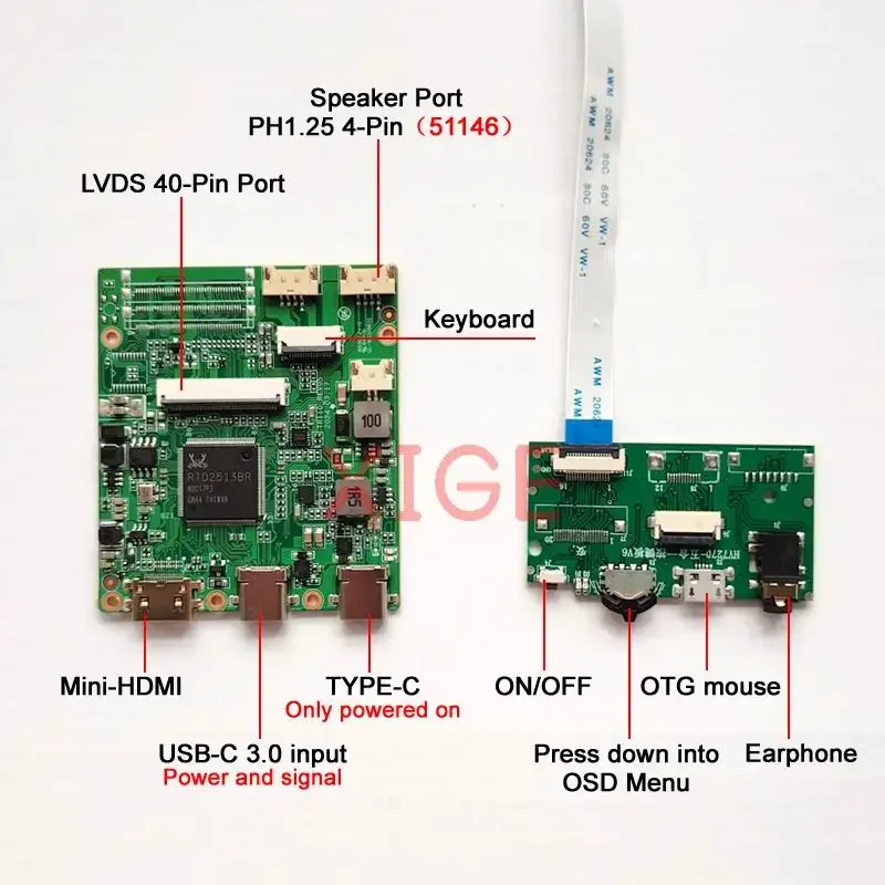 Kit DIY Driver Controller Board For B133XW01 V0/V1 B133XW02 V0/V1 40Pin LVDS USB-C Mini-HDMI 13.3" TYPE-C Laptop Screen 1366x768