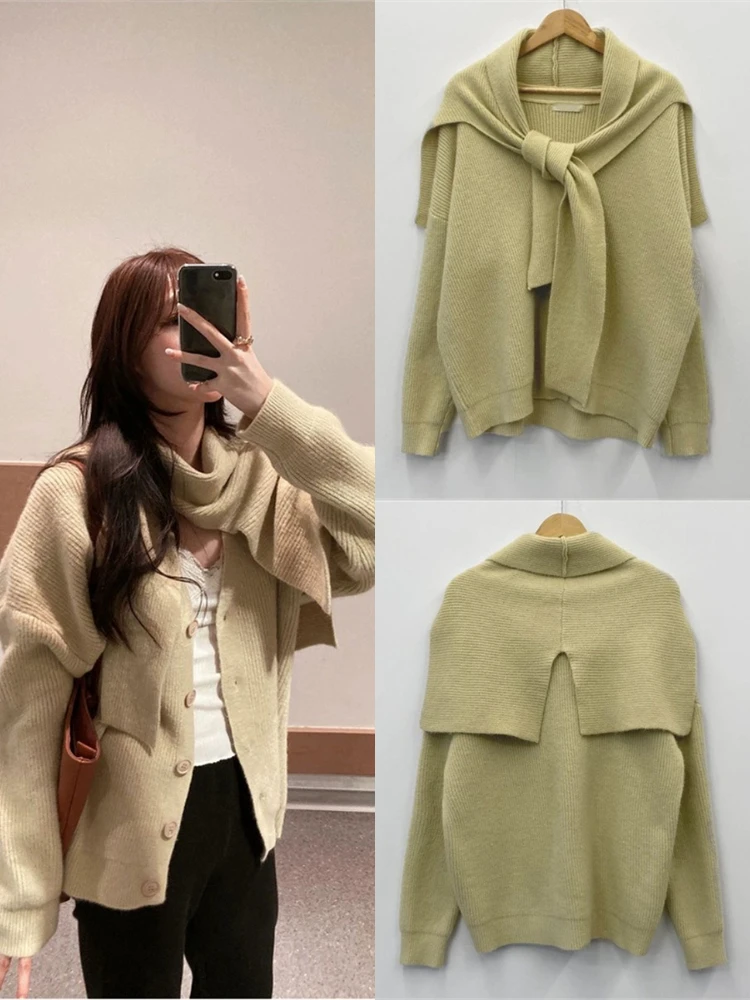 

Soft Cozy V-Ne Knitted Open Cardigan Women's Loose Fit Two-Piece Set Dongda Gate Sle Long Sve Lazy Faion Ensemble