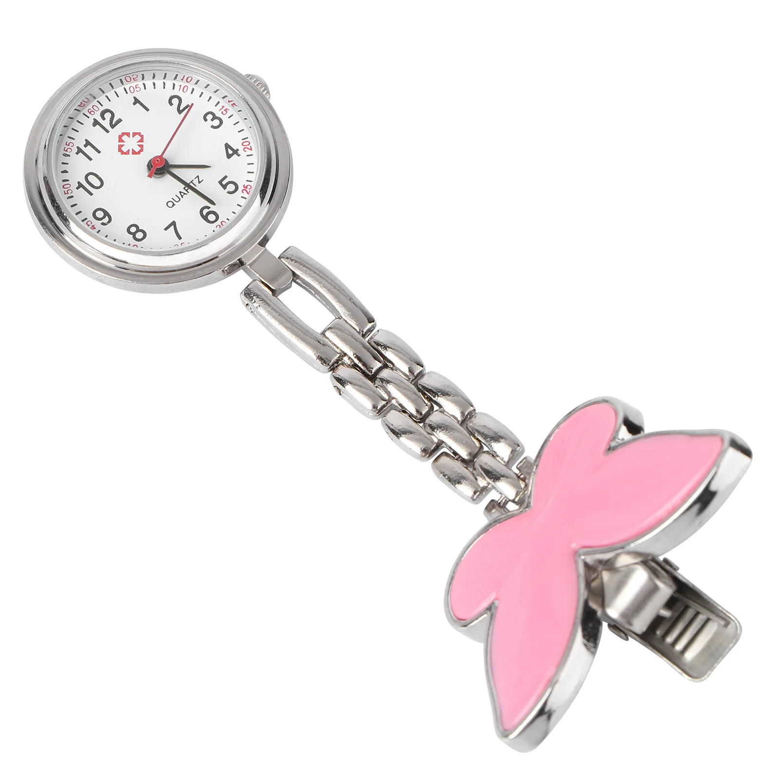 ساعة ممرضة طبية بروش وردي بتصميم بسيط مقاوم للماء ومشبك محمول على ساعة الجيب للممرضات والأطباء المسعف