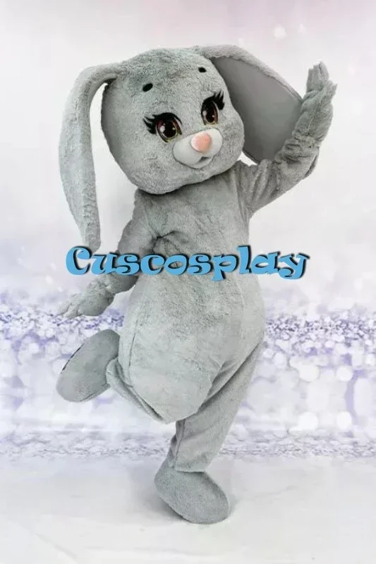 

big ears Grey Rabbit Mascot Costume Advertising carnival Walking Doll Clothes Halloween Christmas Fancy Party Dress